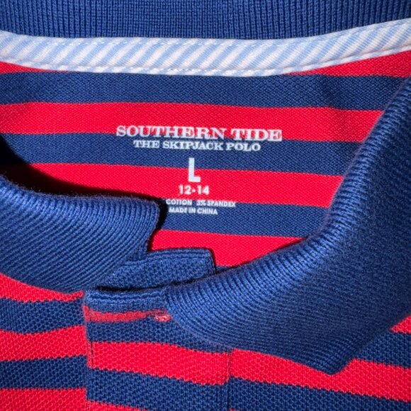 SOUTHERN TIDE BOYS RED BLUE STRIPE SHORT SLEEVE SKIPJACK POLO LIKE NEW  L - Picture 4 of 8